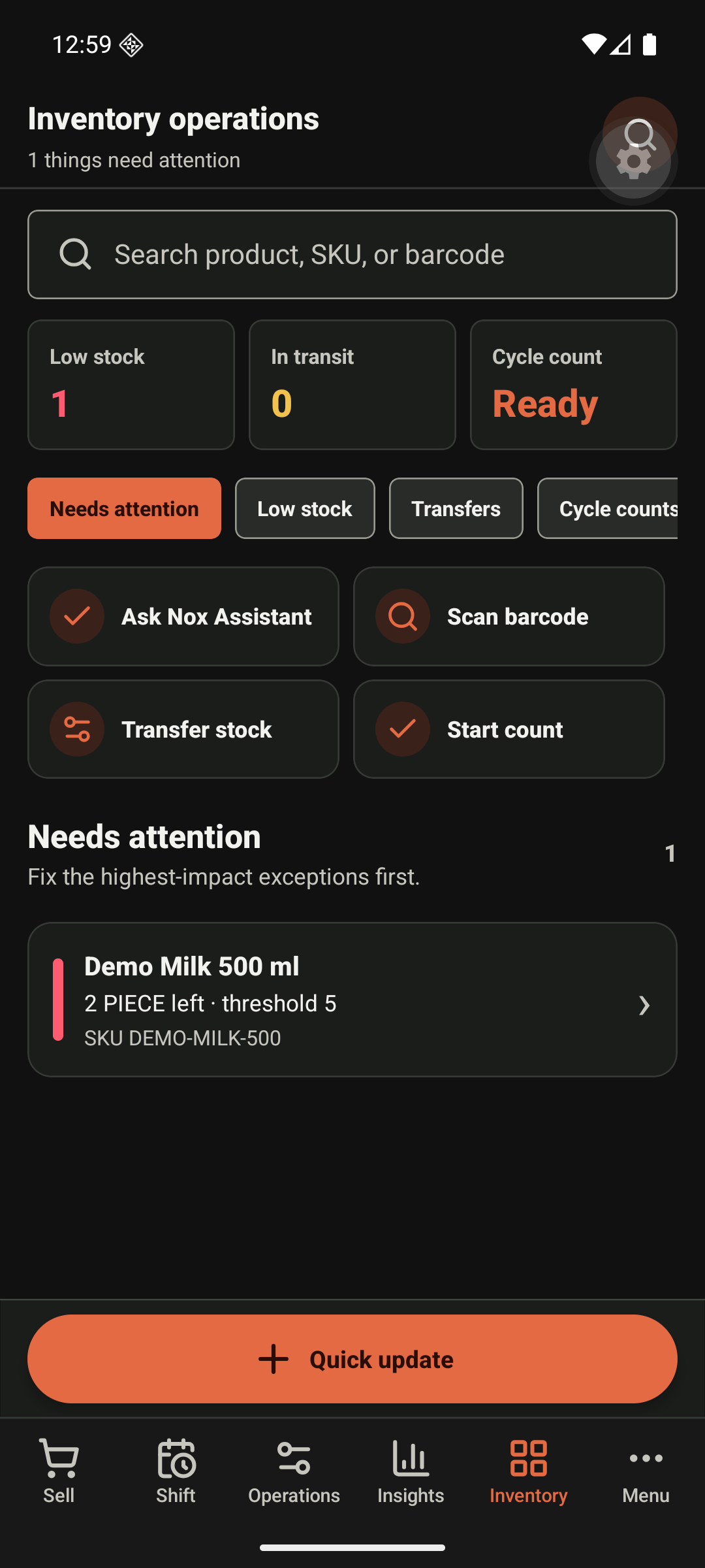 Android inventory workspace
